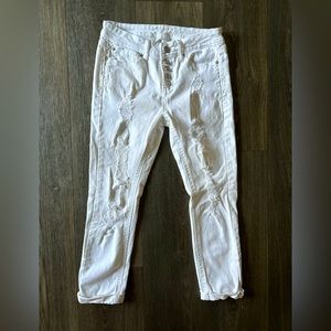 Rue21 White Denim Distressed Cropped Jeans